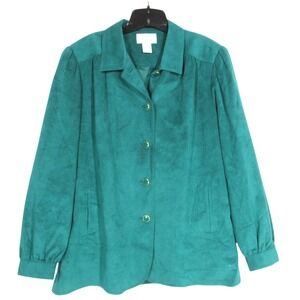 Vtg DA-RUE of CALIFORNIA Green Ultra-Suede Pleated Trim Button-Up Jacket  Sz 14